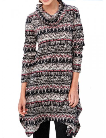 Striped High Neck Mid Length Sweatshirt